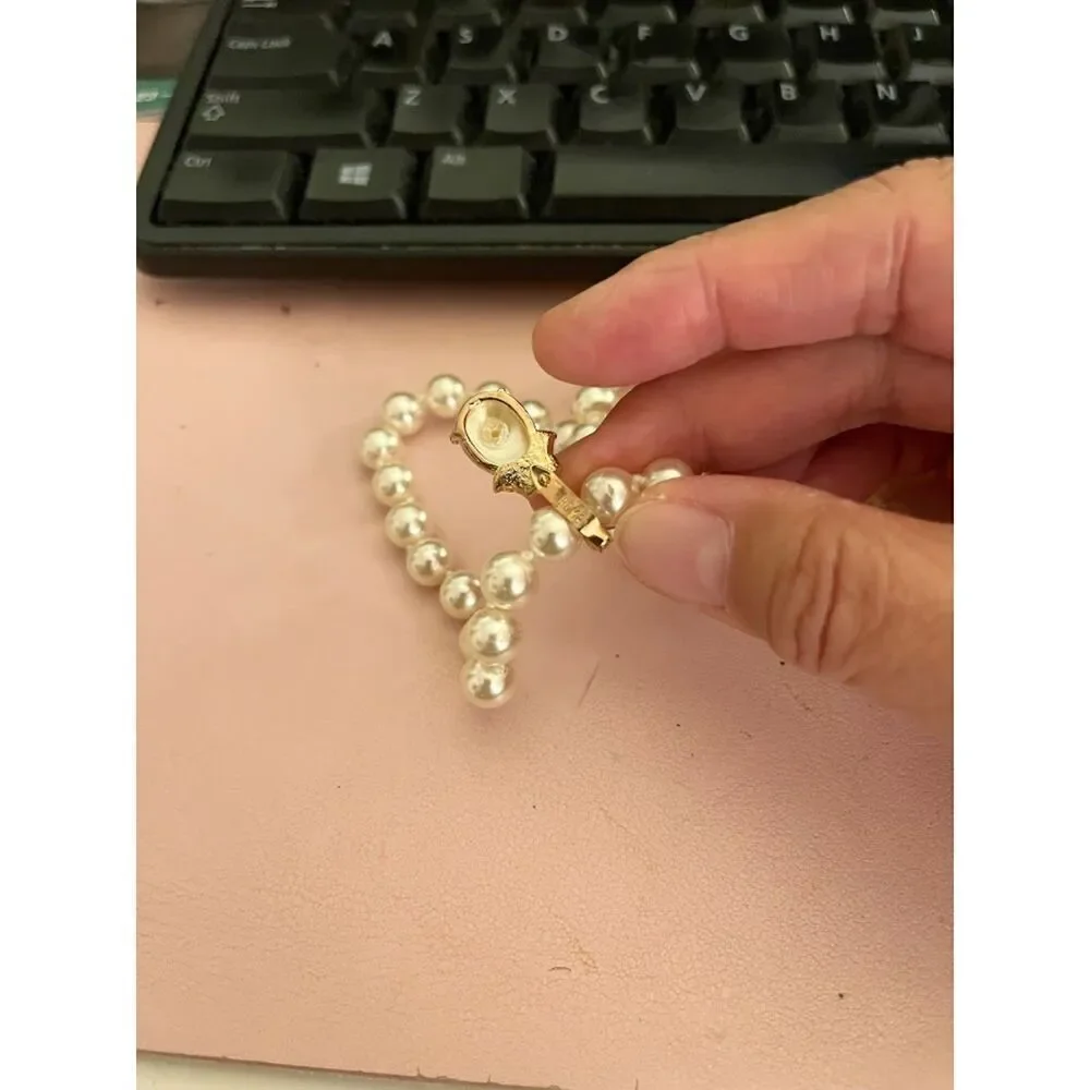 Beaded Faux Pearl Rhinestone Drop Pendant Stamped 